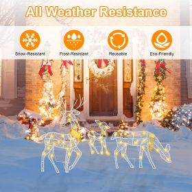 3 Sets Of Reindeer Family Lighted 2D Christmas Deer Decoration Warm Yellow Light 3 Lighting Modes Buck Doe Fawn Indoor Outdoor Christmas Decorati