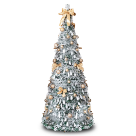 6 FT Snow Flocked Pre-lit Artificial Pop Up Christmas Tree With 100 Warm Lights And Golden Ornaments For Home Office Store Holiday Deco, Snowy Gr