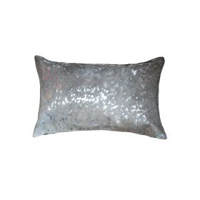 12" X 20" Gray Cowhide Throw Pillow