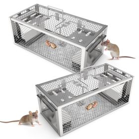 2Pack 11.81x5.63x4.45In 2-Door Humane Rat Trap Automatic Continuous Mouse Trap Reusable Galvanized Iron Live Animal Cage