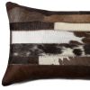 12" X 20" Brown Black and White Abstract Stripes Cowhide Cowhide Throw Pillow