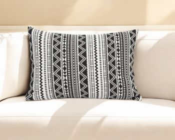 14" X 20" Black and White Modern Boho Throw Pillow