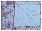 50" X 70" Blue and Red Kantha Cotton Floral Throw Blanket with Embroidery