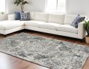 9' X 13' Ivory Machine Woven Distressed Diamond Floral Medallion Indoor Area Rug