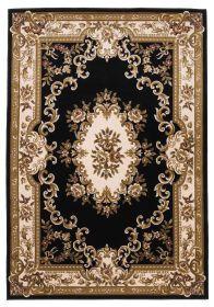 10' X 13' Black Ivory Machine Woven Hand Carved Floral Medallion Indoor Area Rug
