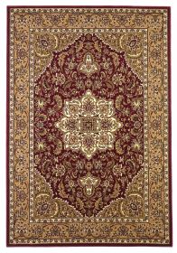 5' X 8' Red Beige Machine Woven Floral Medallion Indoor Area Rug