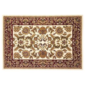 8' Ivory And Red Octagon Floral Vines Area Rug