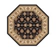 7' Octagon Black Or Ivory Floral Vines Bordered Indoor Area Rug