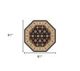 7' Octagon Black Or Ivory Floral Vines Bordered Indoor Area Rug