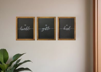 Set of Three Be Kind Be Gentle Be Humble Brown Wood Frame Wall Decor