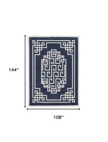 9' X 12' Blue and Ivory Wool Hand Tufted Area Rug