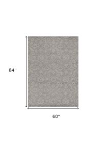 5' X 7' Grey Floral Vines Wool Indoor Area Rug