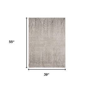 3' X 5' Ivory Or Grey Geometric Lines Area Rug