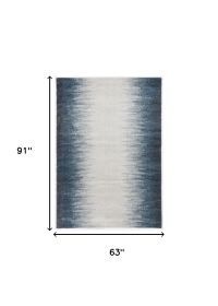 5' X 8' Ivory Or Blue Gradient Bordered Indoor Area Rug