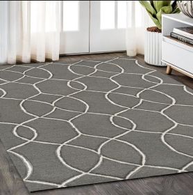 5' X 7' Charcoal Trellis Wool Indoor Area Rug