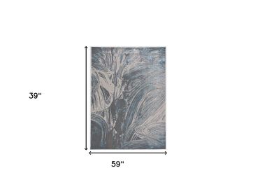 3' X 5' Silver Or Blue Abstract Brushstrokes Area Rug