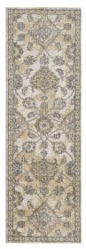 2' X 7' Ivory Sand Floral Vine Wool Indoor Runner Rug