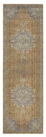 2' X 7' Coffee Vintage Medallion Bordered Wool Indoor Runner Rug