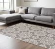 9' X 13' Grey Or Ivory Floral Circular Patterns Indoor Area Rug