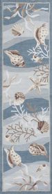 8' Seafoam Green Hand Hooked Sea Shells Indoor Runner Rug