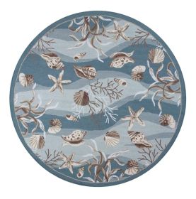 8' Blue and Beige Round Hand Tufted Area Rug