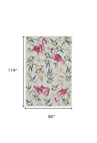8' X 10' Ivory Pink Hand Hooked Flamingo Indoor Area Rug