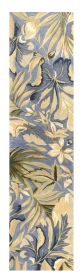 2' X 10' Blue Tropical Leaves Wool Indoor Runner Rug