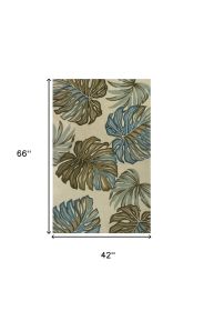 4' X 6' Ivory Hand Tufted Monstera Indoor Area Rug