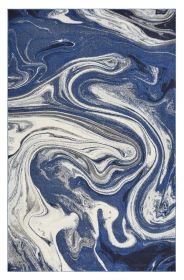 7' X 10' Blue Beige Machine Woven Marble Indoor Area Rug