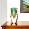 6" Clear Amber and Green Abstract Murano Glass Table Vase