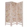 3 Panel Pink Room Divider With Cut Square Wood Design