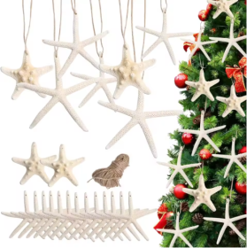 15pcs 2.3-4.3 Inch Starfish Hanging Christmas Tree Ornaments Star Fish Shells Decor For Crafts