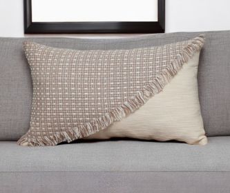14" X 24" Beige Cotton Throw Pillow