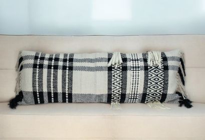 12" X 35" Black and White Cotton Throw Pillow