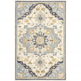10' X 13' Blue And Ivory Bohemian Rug