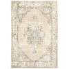 9' X 12' Beige And Ivory Center Jewel Area Rug