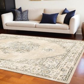 10' X 14' Beige And Ivory Center Jewel Area Rug