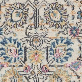 8' Orange And Ivory Floral Power Loom Runner Rug