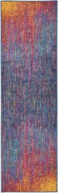 10' Blue And Pink Abstract Power Loom Runner Rug