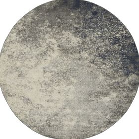 8' Gray And Ivory Round Abstract Power Loom Area Rug