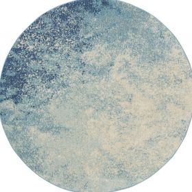 5' Ivory And Blue Round Abstract Power Loom Area Rug