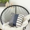 Set of Two 17" Navy Blue Geometric Faux Leather Throw Pillow Cover