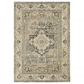 10' X 13' Beige And Gray Traditional Medallion Indoor Area Rug