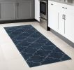 2' X 8' Blue And Ivory Trellis Indoor Runner Rug