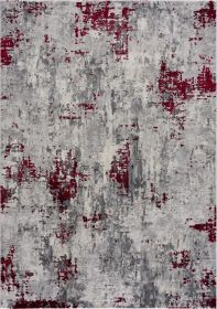 9' X 13' Red and Gray Modern Abstract Area Rug