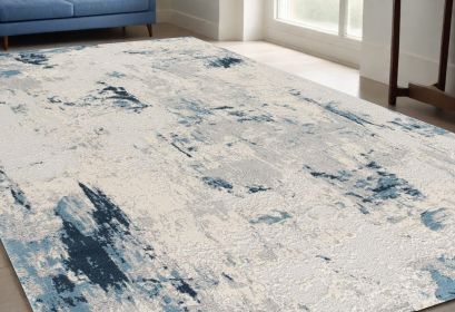 5' X 8' Blue And Ivory Abstract Strokes Area Rug