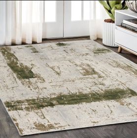 5' X 7' Green Abstract Dhurrie Area Rug