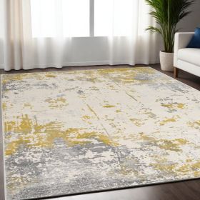 5' X 7' Gold Abstract Dhurrie Area Rug
