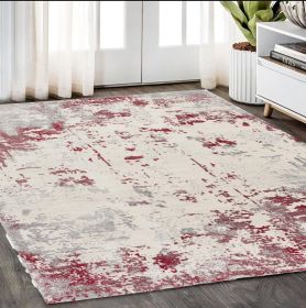 5' X 7' Red Abstract Dhurrie Area Rug