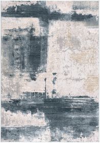 8' X 11' Cream And Blue Abstract Patches Area Rug